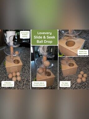 Lovevery Slide & Seek Ball Drop - Natural Wood with Clear Tracks